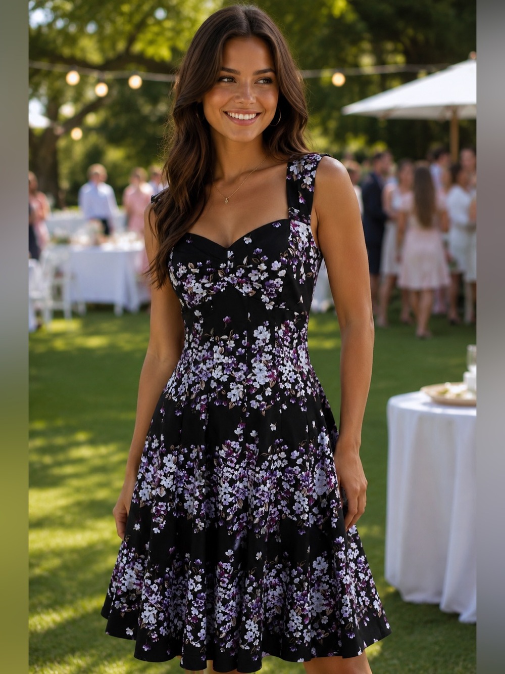 WHBM Black Purple Floral A Line Event Dress 0 2 4 6 S Dark Fairy Whimsigoth